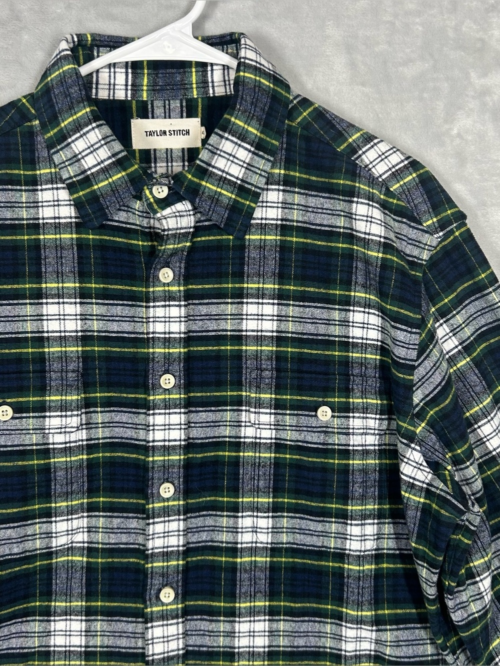 Taylor Stitch Yosemite Shirt Flannel Chamois Blue Green Plaid Pockets 42 Large